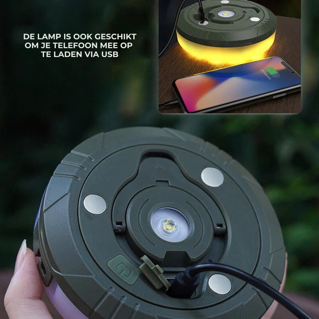 Achterkant van de buitenverlichting met magneet en USB oplaadpoort