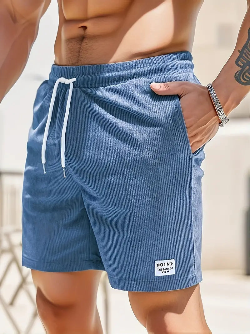 Heren strandshorts in corduroy look, rechte pasvorm en elastische taille, blauw.