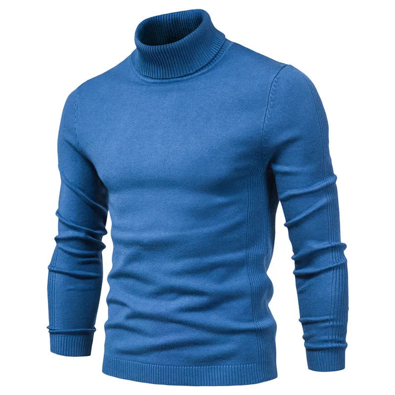 Felblauwe heren coltrui met nette geribbelde lage col