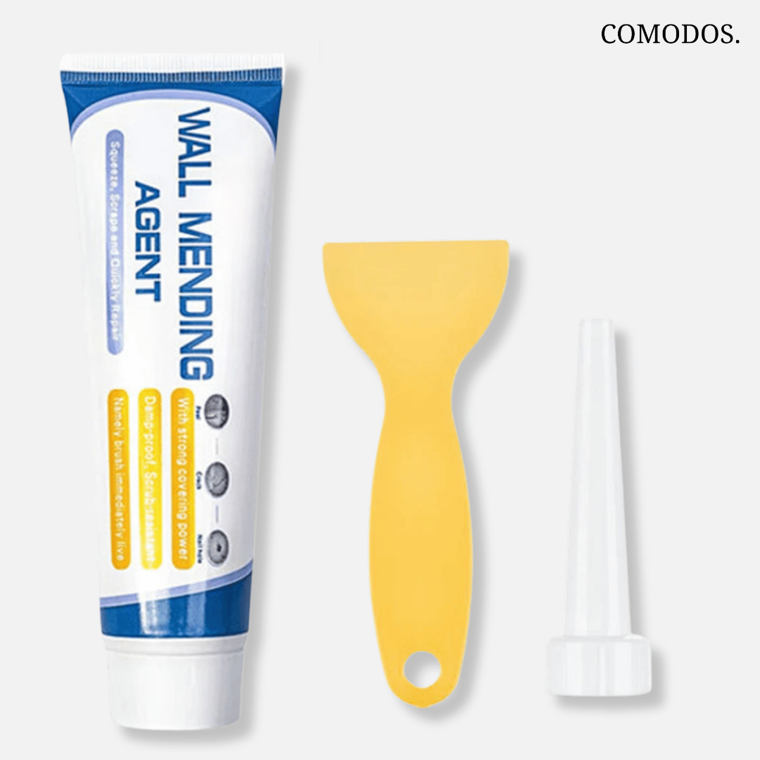 Snelwerkende muurherstelcrème in tube met applicator voor eenvoudig dichten van gaten en scheuren in muren.