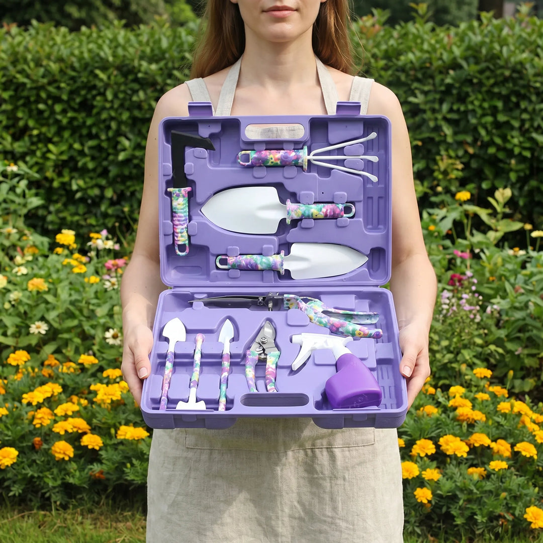 Complete 10-delige tuinierset in handige opbergkoffer, ideaal voor elke tuinier en tuinklus.