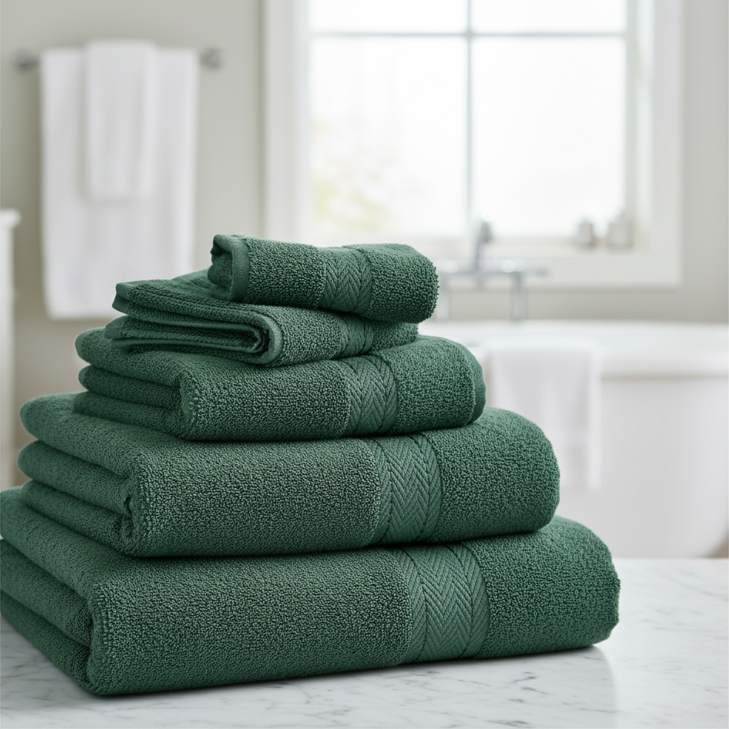 Opgevouwen 10-delige handdoekenset van zacht en absorberend CottonRich katoen, ideaal voor de badkamer.