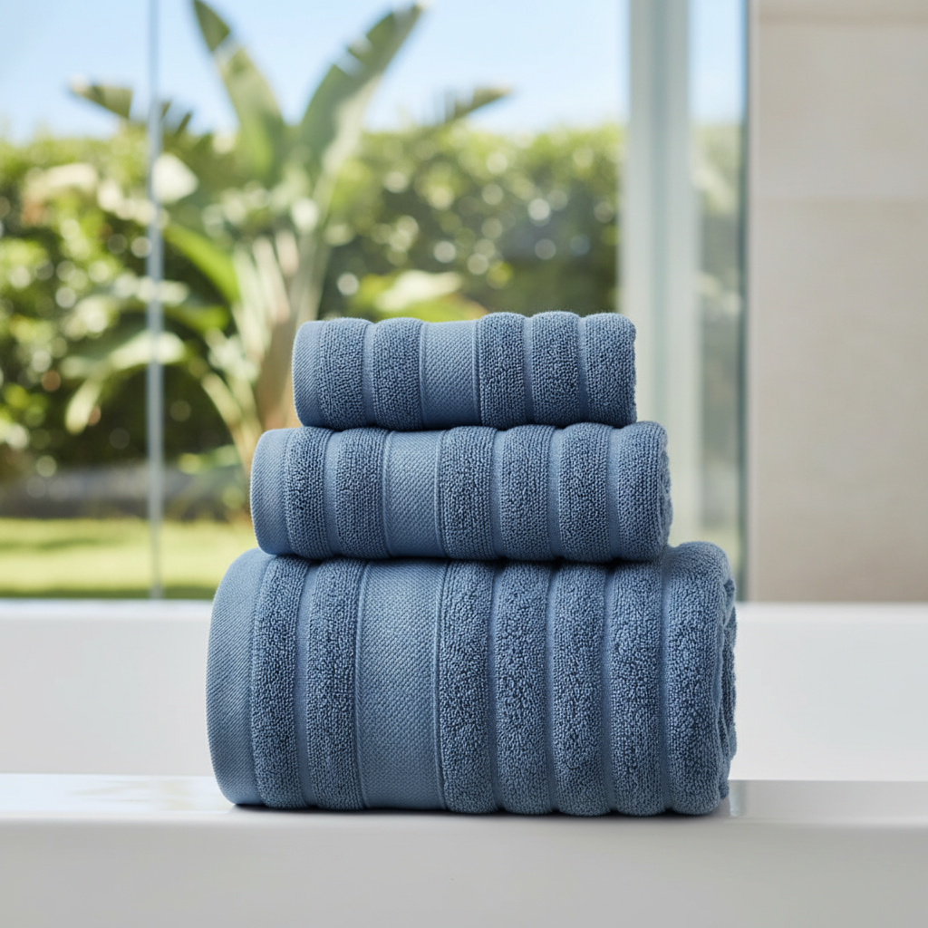 Zachte, hoog absorberende katoenen handdoekenset voor luxe badkamer. Duurzaam frotté voor dagelijks gebruik.