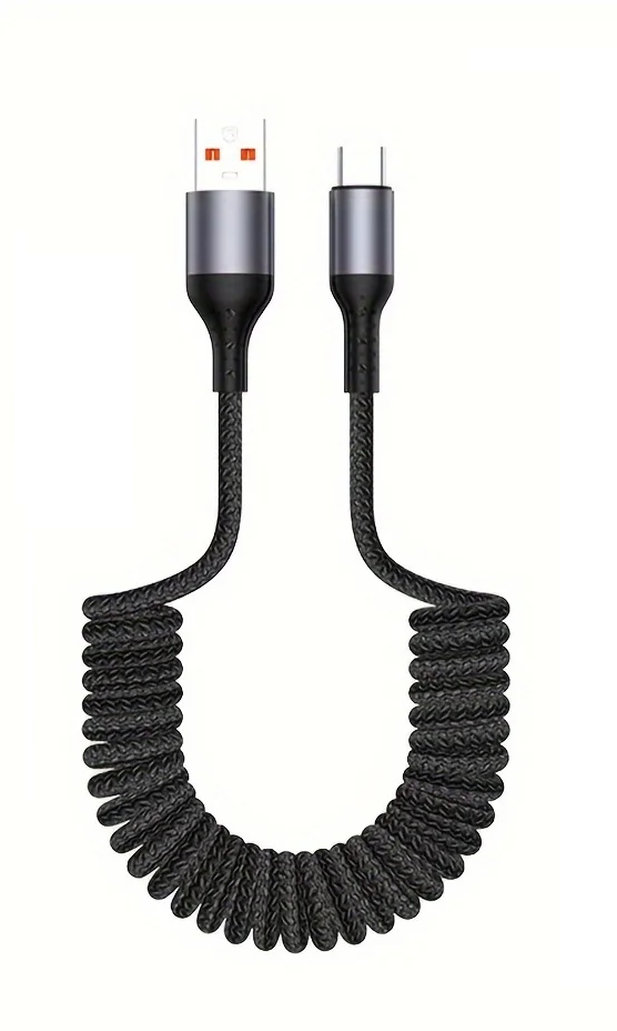 Essentiële 100W USB-C veerkabel voor snel opladen van je telefoon, tablet of laptop.