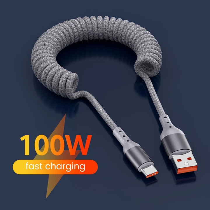 100W USB-C veerkabel, ontworpen voor ultra-snel opladen en efficiënte dataoverdracht.
