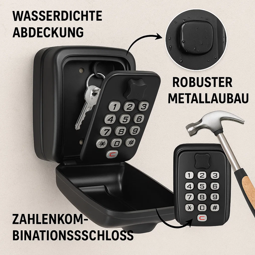 Sleutelkluis voor buiten, van duurzaam metaal, weerbestendig en eenvoudig te monteren aan de muur.