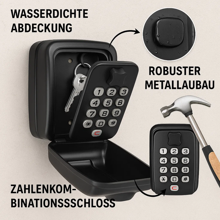 Sleutelkluis voor buiten, van duurzaam metaal, weerbestendig en eenvoudig te monteren aan de muur.