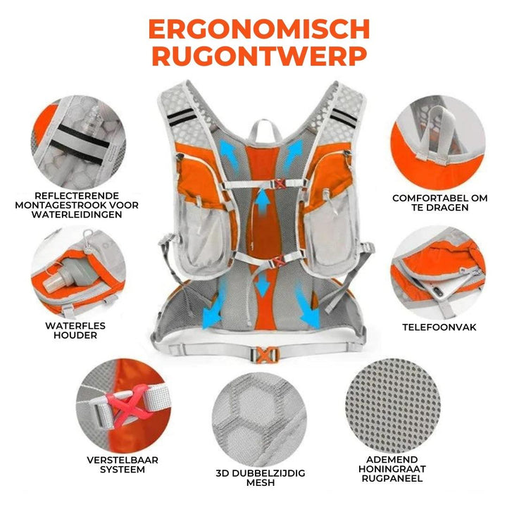 Achterkant van de lichtgewicht outdoor rugzak met ademend rugpand