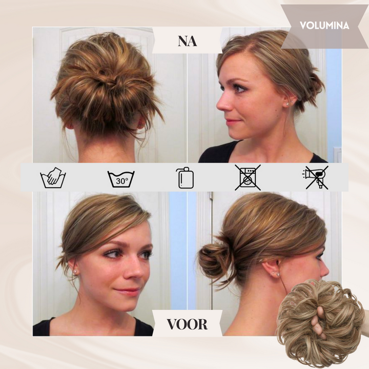 Dames haarknot voor extra volume en een messy bun kapsel