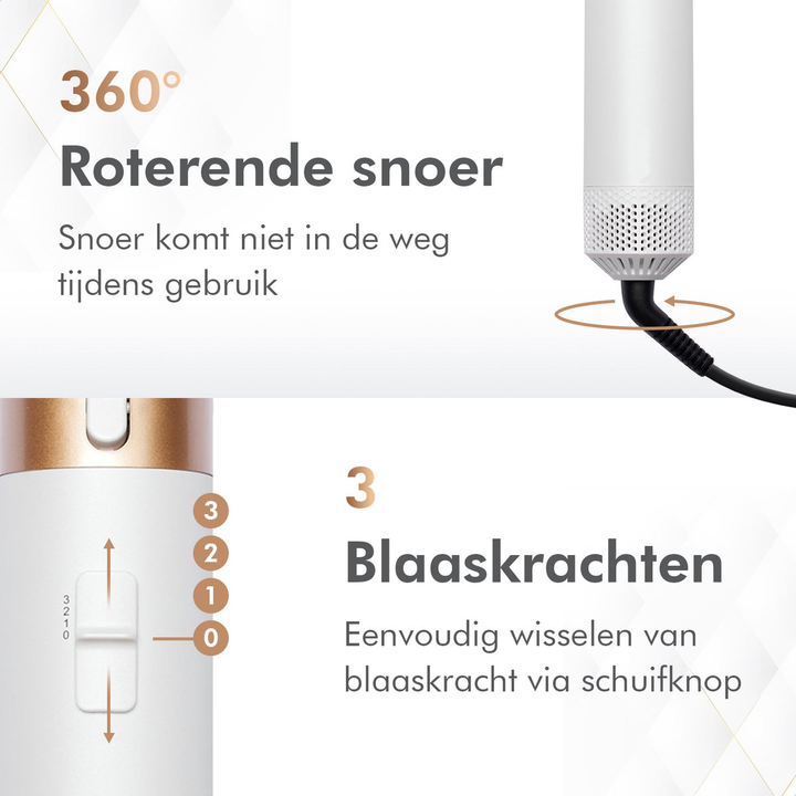 4-in-1 hairstyler met warme lucht en diverse opzetstukken voor haarstyling