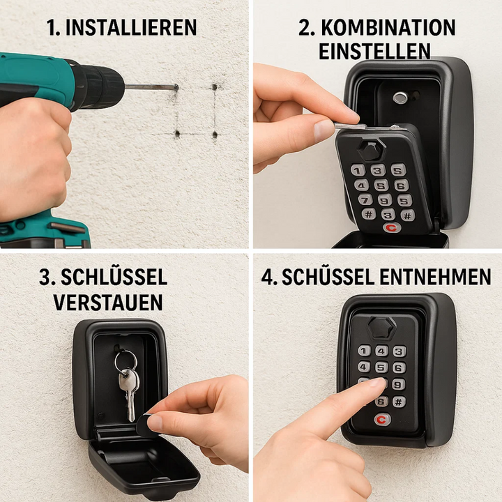 Veilige sleutelkluis met cijfercode voor toegangscontrole, ideaal voor gasten of thuishulp bij uw woning.