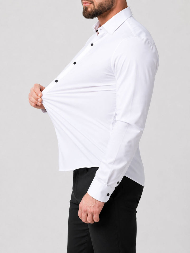 Modern heren stretch overhemd, lange mouw, biedt bewegingsvrijheid en een stijlvolle herenmode look.