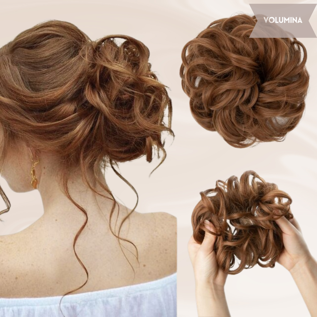 Detailopname van de vezels van het messy bun haarstukje