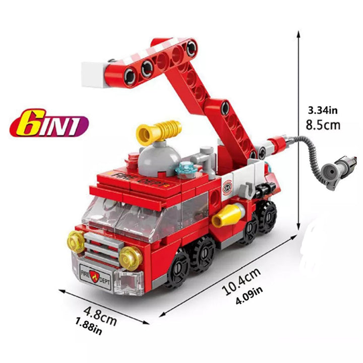 142-delige brandweer bouwset voor kinderen, rood model in plastic, educatief speelgoed met brandweerwagen onderdelen.