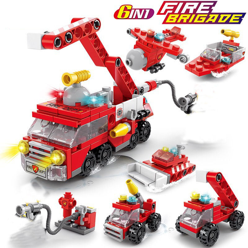 142-delige brandweer bouwset voor kinderen, rood model in plastic, educatief speelgoed met brandweerwagen onderdelen.