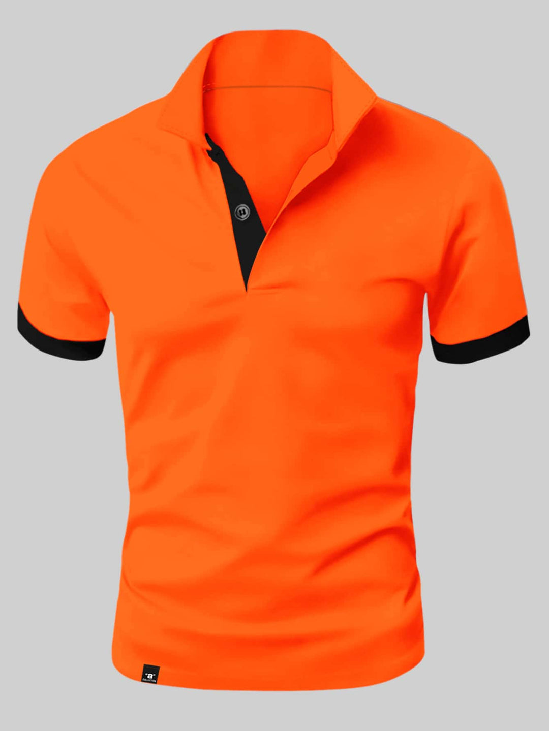 Oranje slim fit heren Henley t-shirt met korte mouwen en knoopsluiting, ideaal voor zomerse casual looks.