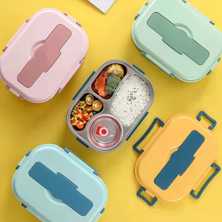 Duurzame lunchbox met compartimenten voor gescheiden warm eten, lekvrij.