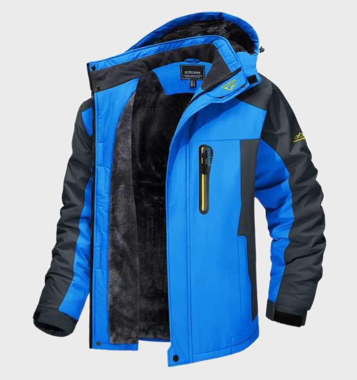 Blauw waterdicht heren fleecejack met capuchon