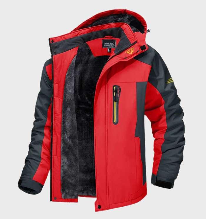 Rood waterdicht heren fleecejack met capuchon