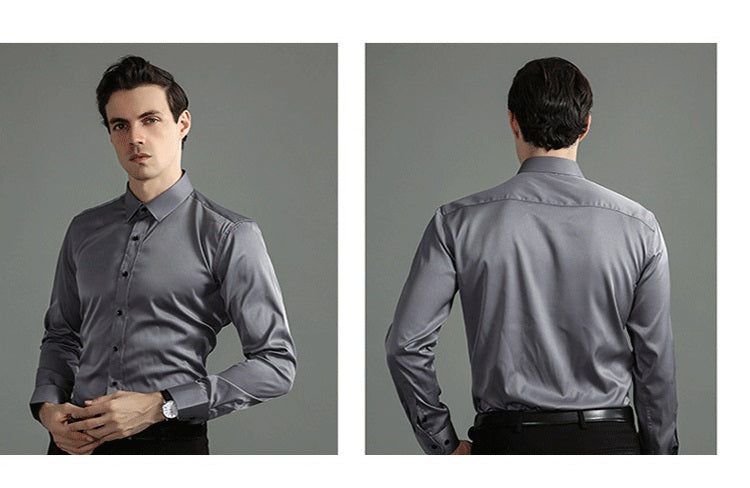 Formele herenkleding: strijkvrij overhemd, donkergrijs, voor een professionele en moeiteloze stijl.