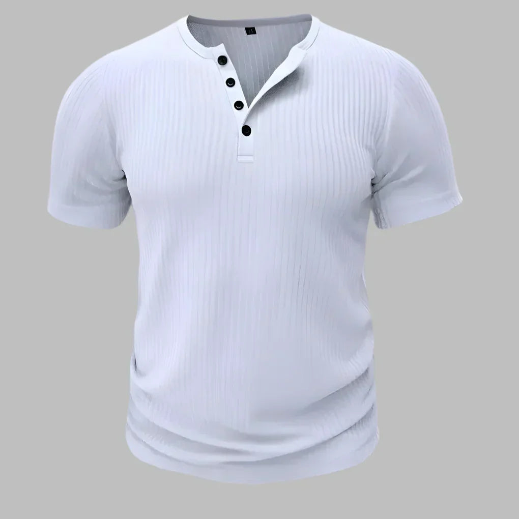 Wit heren muscle-fit Henley T-shirt met knopen