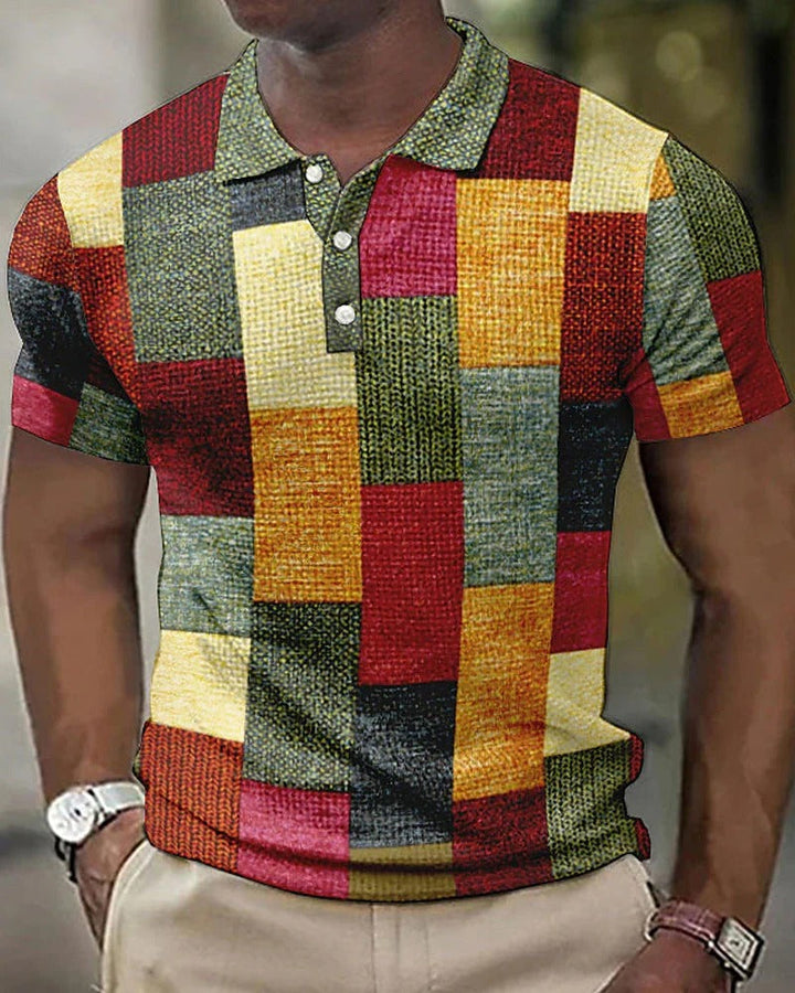 Stijlvol herenpoloshirt met modern rasterpatroon, perfect voor zowel casual als geklede gelegenheden.