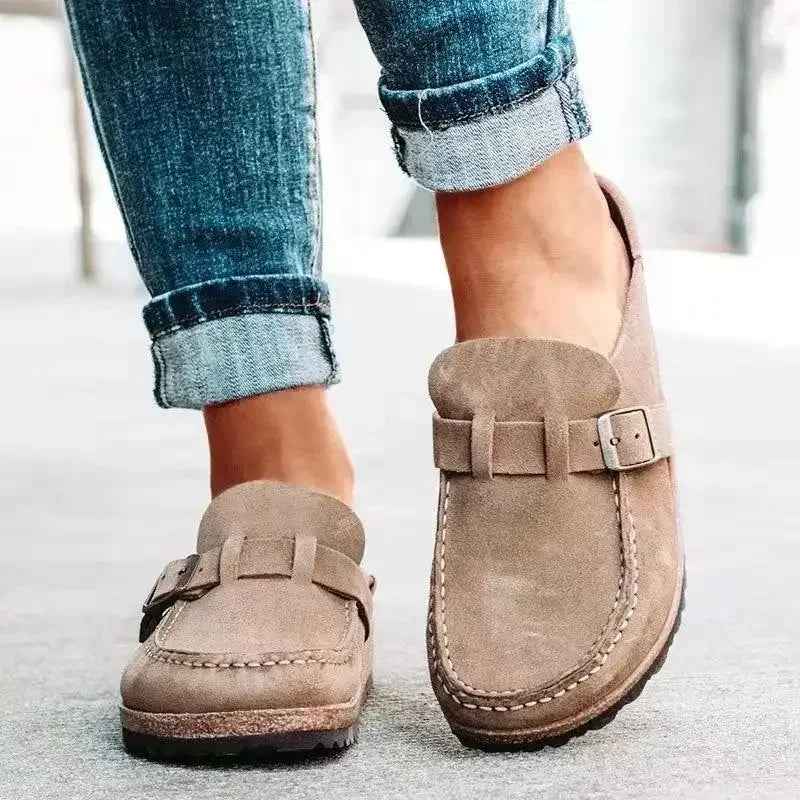 Comfortabele dames retro muiltjes met stijlvolle gesp, platte instappers van kunstleer, ideaal voor herfst/lente.