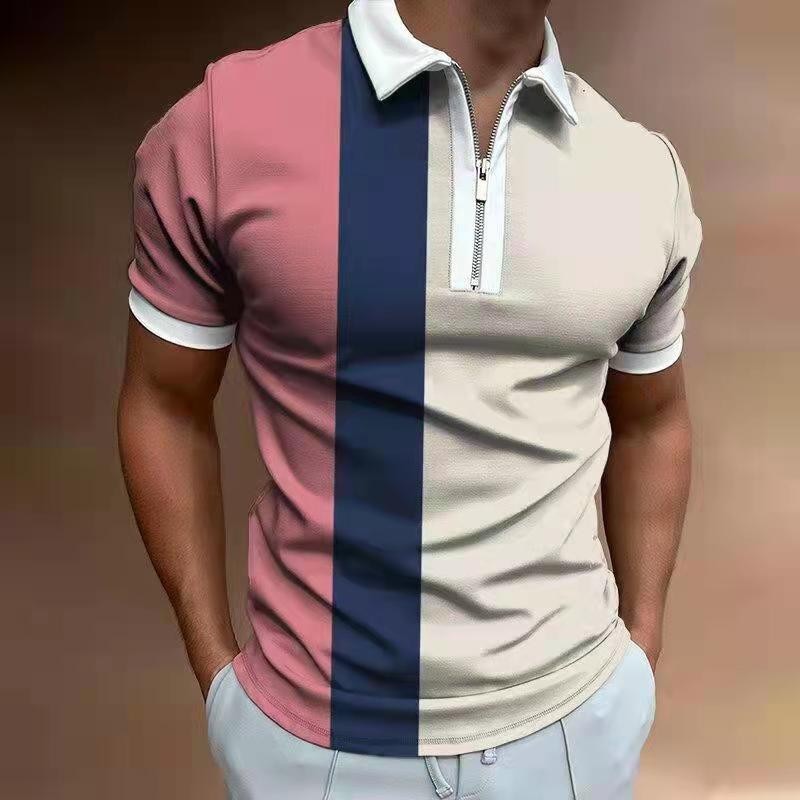 Trendy herenpolo in roze, blauw en beige kleurencombinatie
