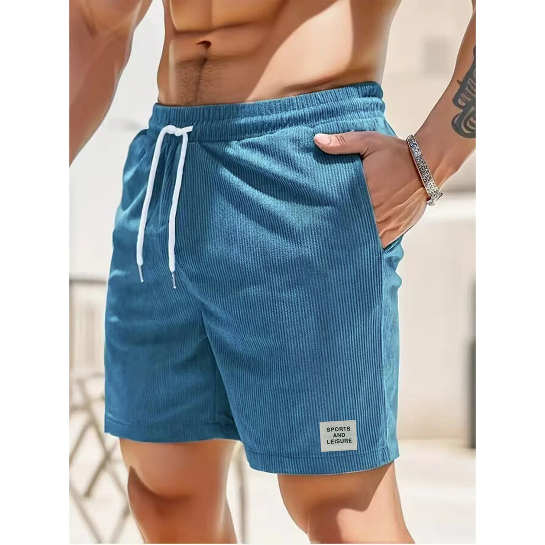 Heren korte broek van comfortabele blauwe ribstof met trekkoord