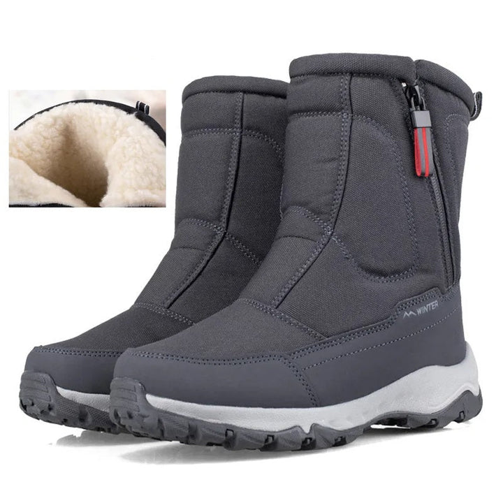 Grijze heren halfhoge snowboot met pluche voering en ritssluiting