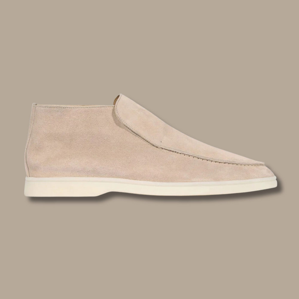 Beige suède loafers met lichte zool voor heren