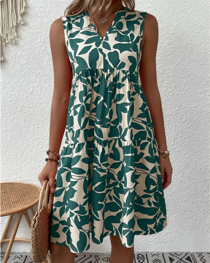 Dames zomer midi-jurk van katoenmix met V-hals en elegante knoopsluiting, ideaal voor casual lente look.