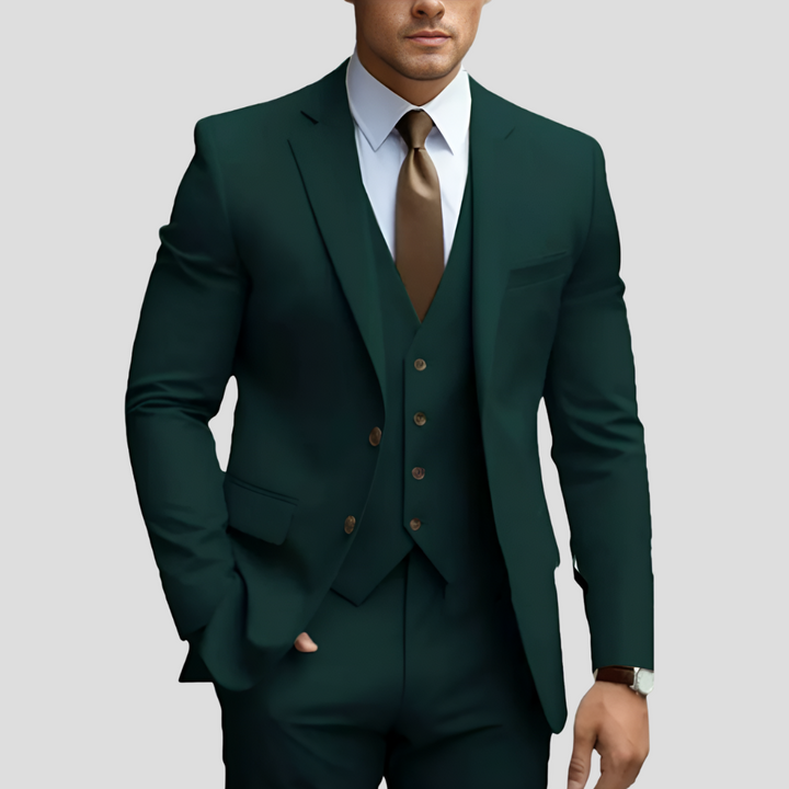Formele herenkleding: 3-delig slim fit pak, geschikt voor speciale gelegenheden zoals gala of bruiloft.