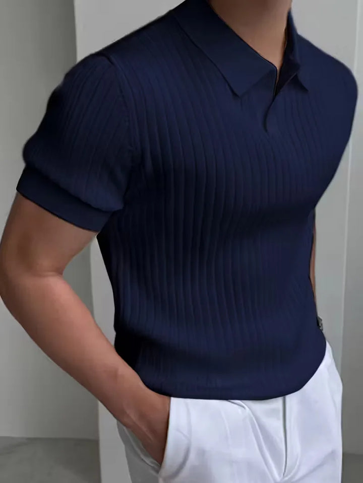 Lente mode herenkleding gebreide polo met fijne ribbels