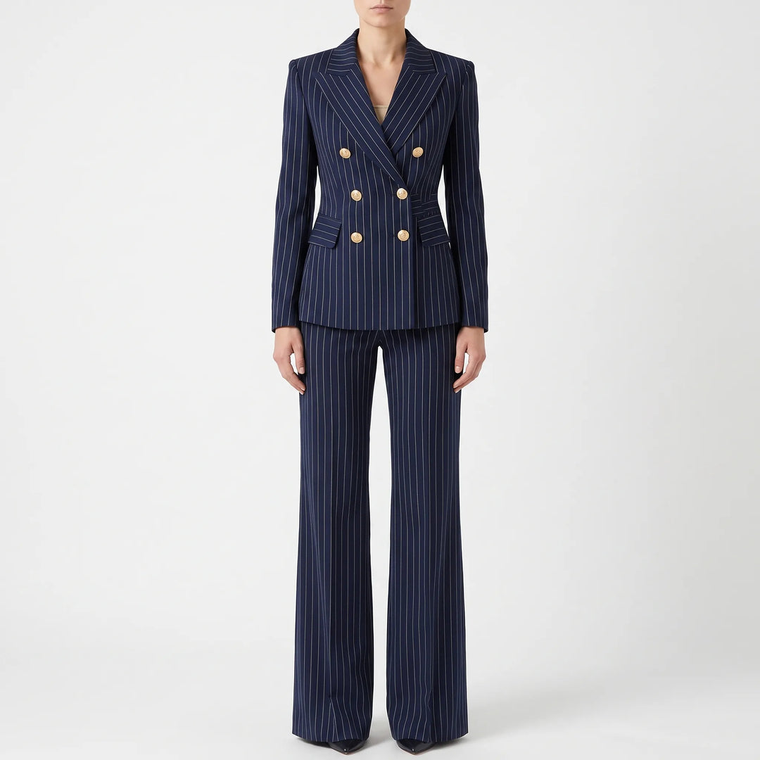 Comfortabel 2-delig dames broekpak met stijlvolle gestreepte blazer en broek.