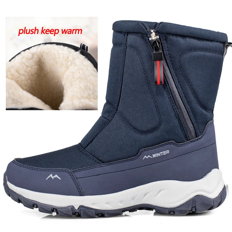 Blauwe heren halfhoge winterboot voor koude weersomstandigheden