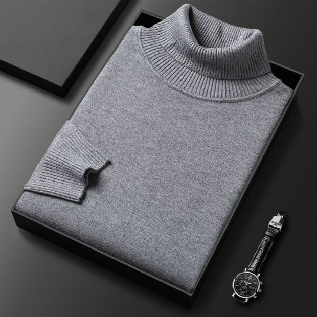 Close-up van de zachte textuur van een luxe heren coltrui, comfortabele mannen kleding.