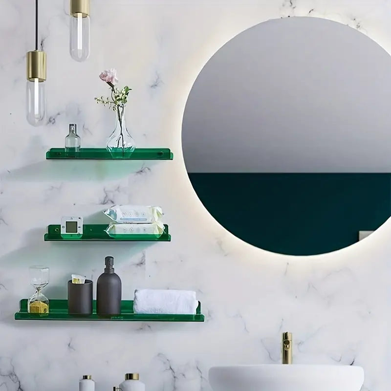 Houten zwevende opbergplank met zwart metalen beugels, perfecte muurdecoratie voor woonkamer of badkamer.