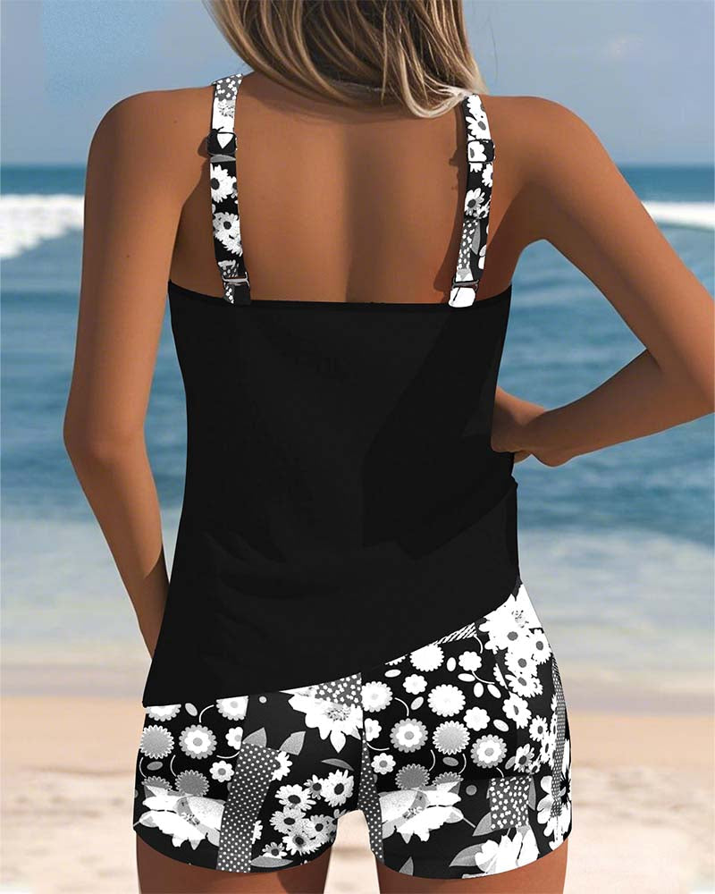Bloemen tankini voor dames met comfortabele shorts en verstelbare bandjes