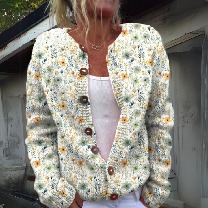 Dames gebloemde cardigan met knoopdetails, ideaal overslagvest voor lente en zomer. Comfortabel & stijlvol.