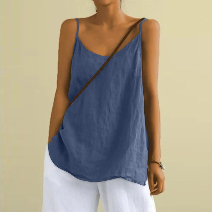 Zomerse dames casual mouwloze top met V-hals; perfect voor strand of dagelijks gebruik.