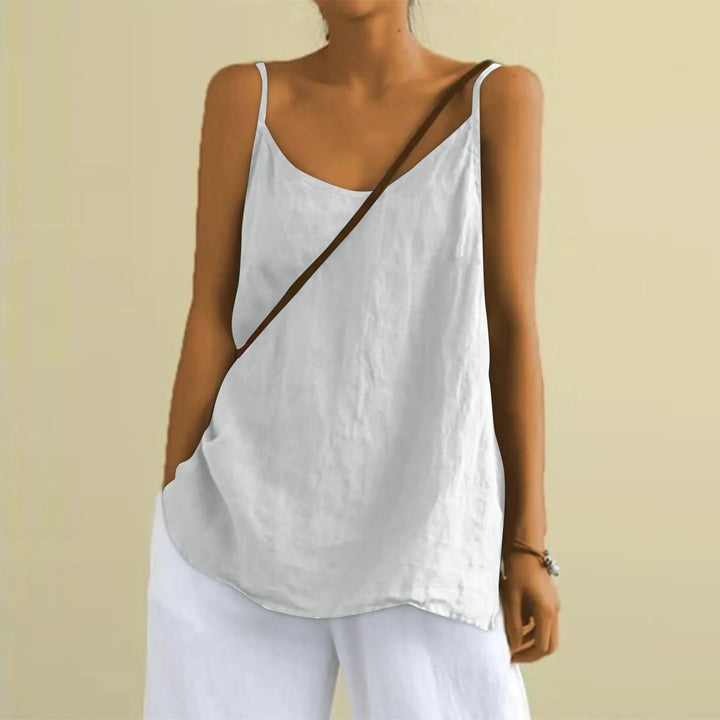 Witte losvallende dames mouwloze top met V-hals; comfortabele zomerkleding voor elke dag.