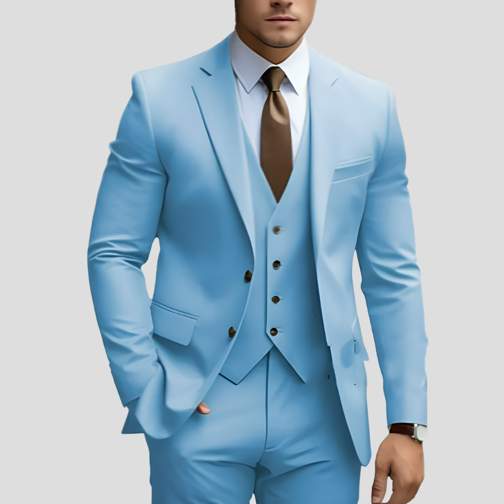 Elegant 3-delig heren slim fit pak voor bruiloft of zakelijke evenementen. Katoenmix kostuum.