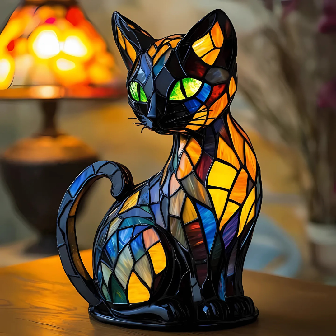 Lumikat handgemaakte kattenlamp voor sfeervolle verlichting; een unieke decoratieve tafellamp voor kattenliefhebbers.