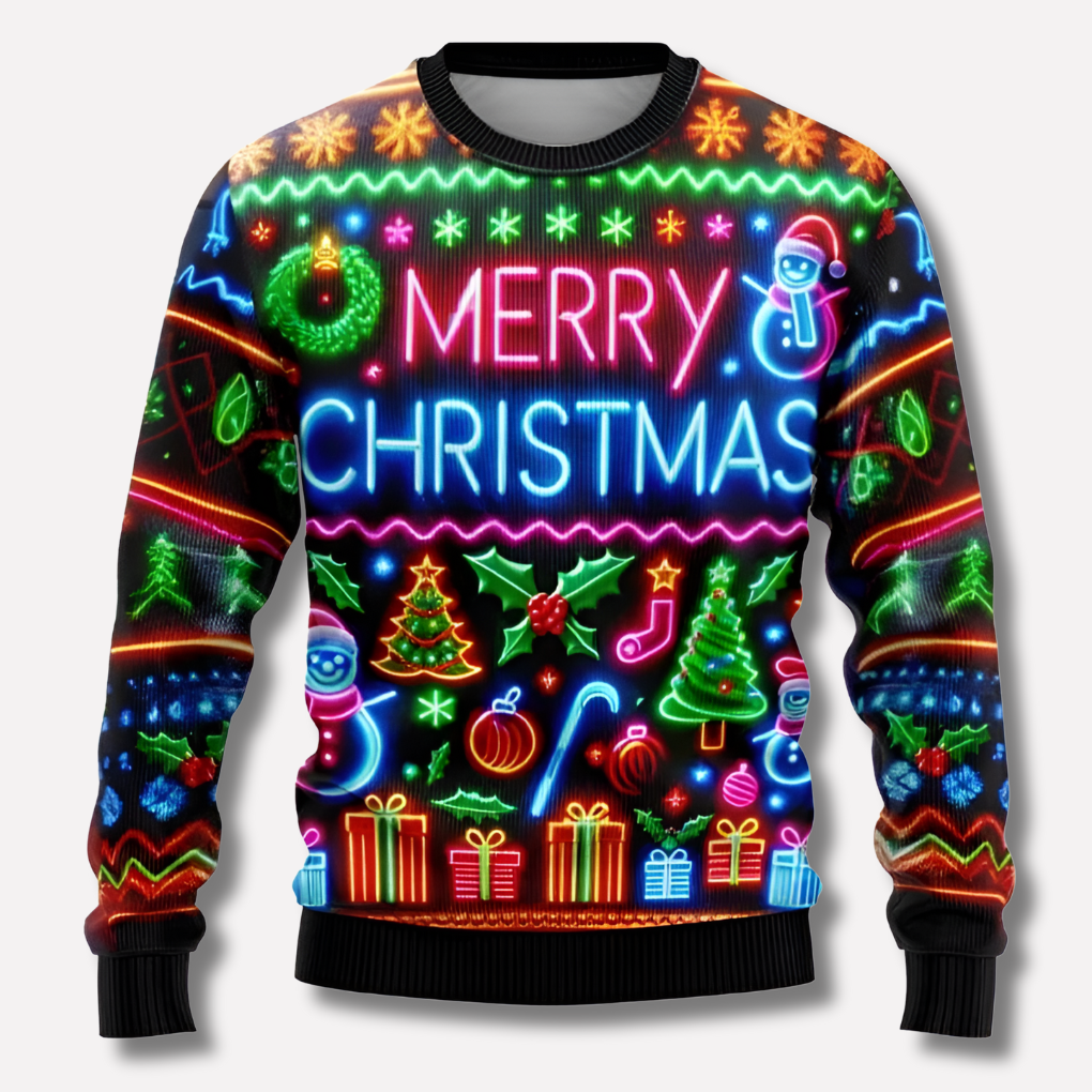Unisex neon kersttrui met vrolijk kerstmotief en Merry Christmas tekst