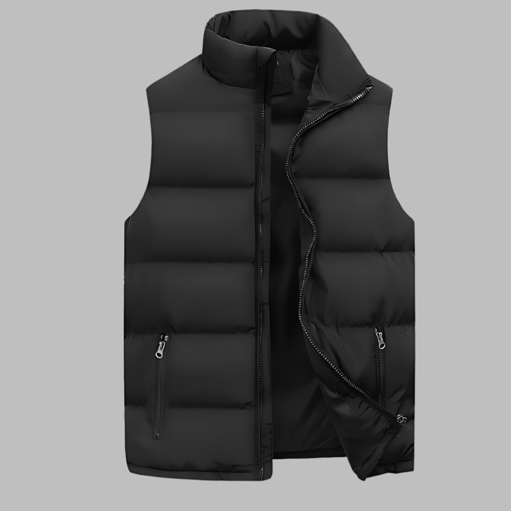 Heren doorgestikte bodywarmer, warm gewatteerd en mouwloos, ideaal voor laagjes in herfst en winter.