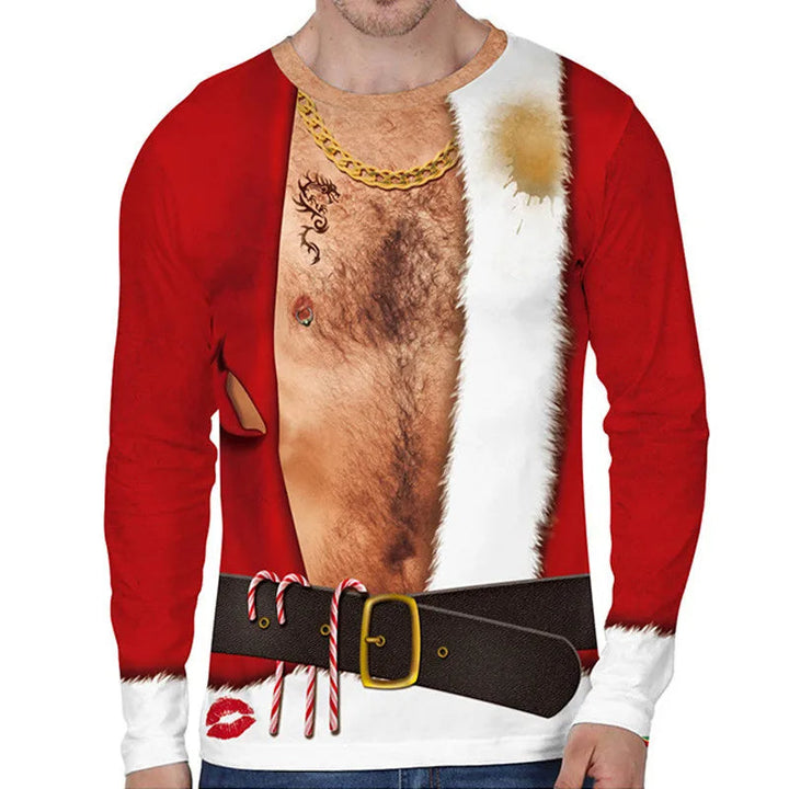 Heren kersttrui met grappige blote borst kerstman opdruk voor de feestdagen