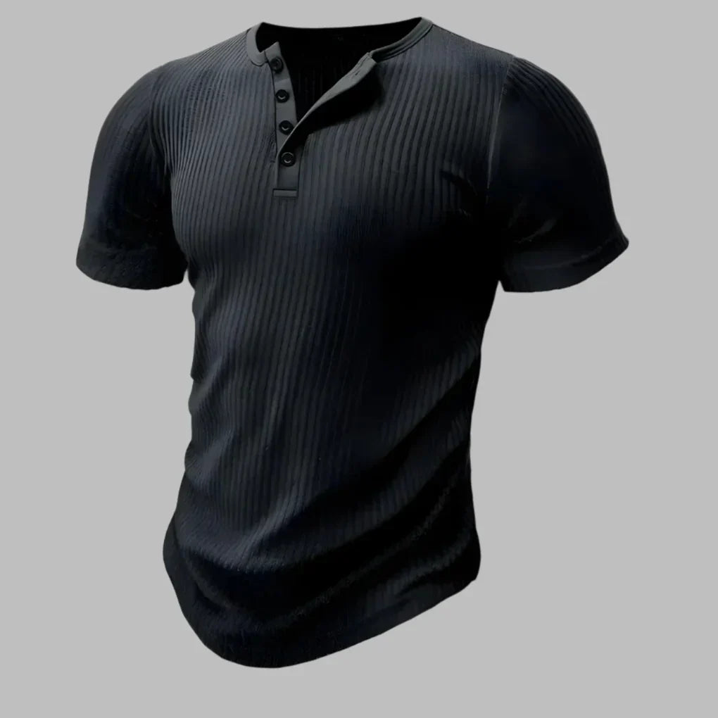 Zwart heren muscle-fit Henley T-shirt