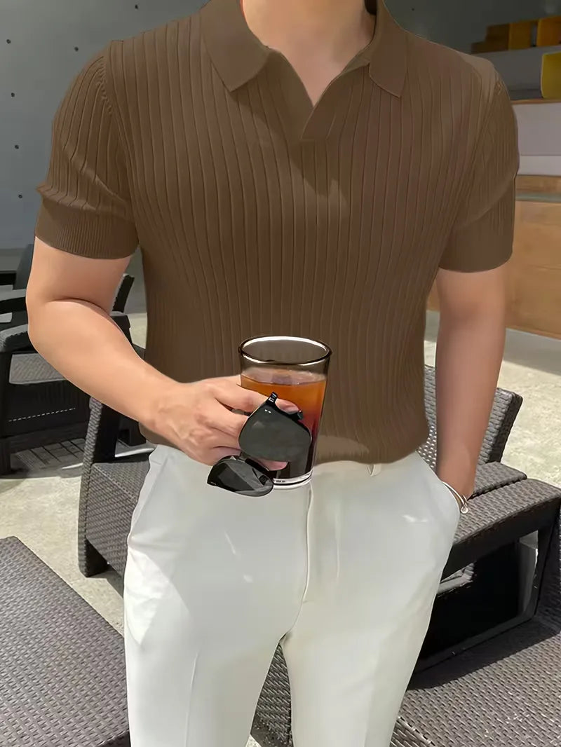 Zomerse herenkleding ademende gebreide polo