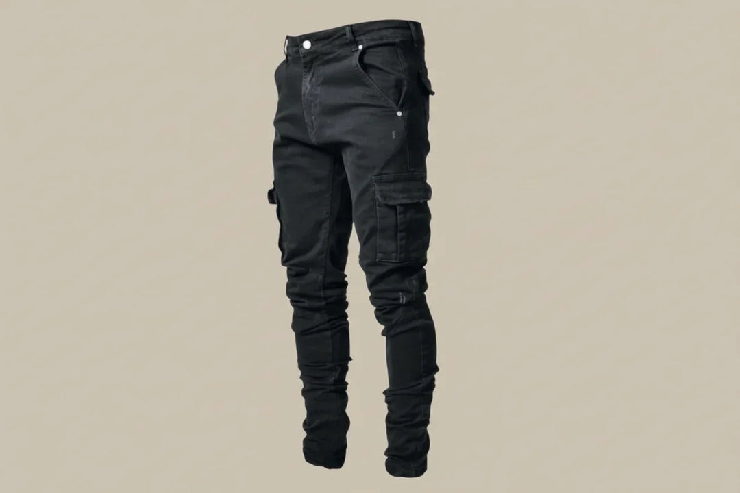 Zwarte stretch heren jeans, flexibele spijkerbroek voor optimaal comfort en dagelijks gebruik.